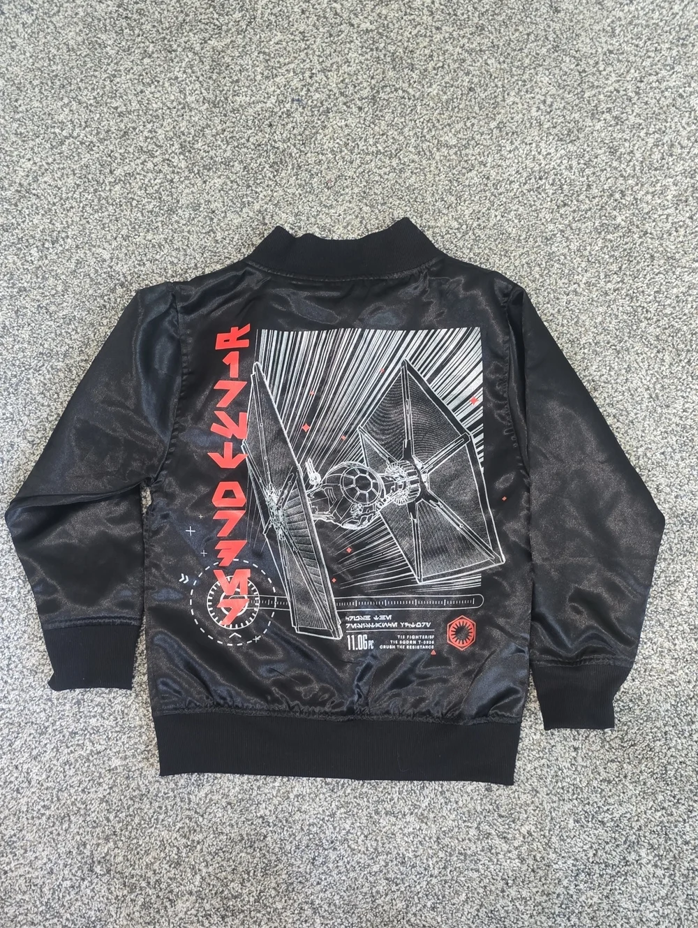 Star Wars Youth XS Black Satin TIE Fighter Bomber Jacket